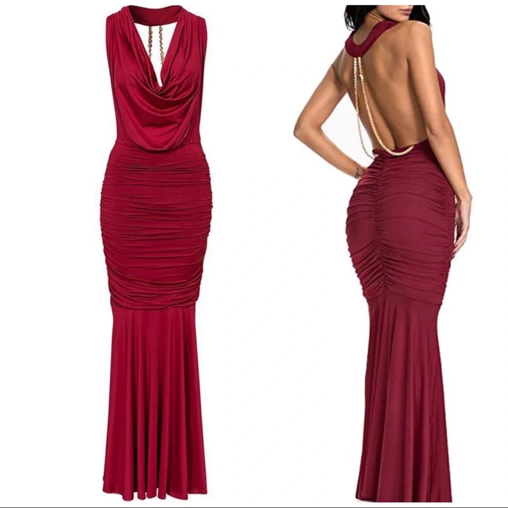 Scarlet draped open back gown - Picture 1 of 8